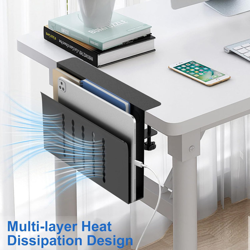Desk Side Storage, Single-Layer Steel Hanging Desk Organizer with Magnetic Pen Holder