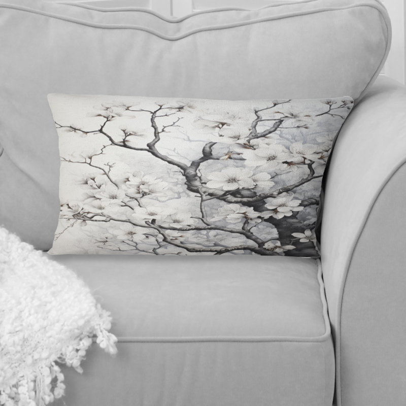 Coussin décoratif gris à motif d'arbres gris et blanc I - Trees