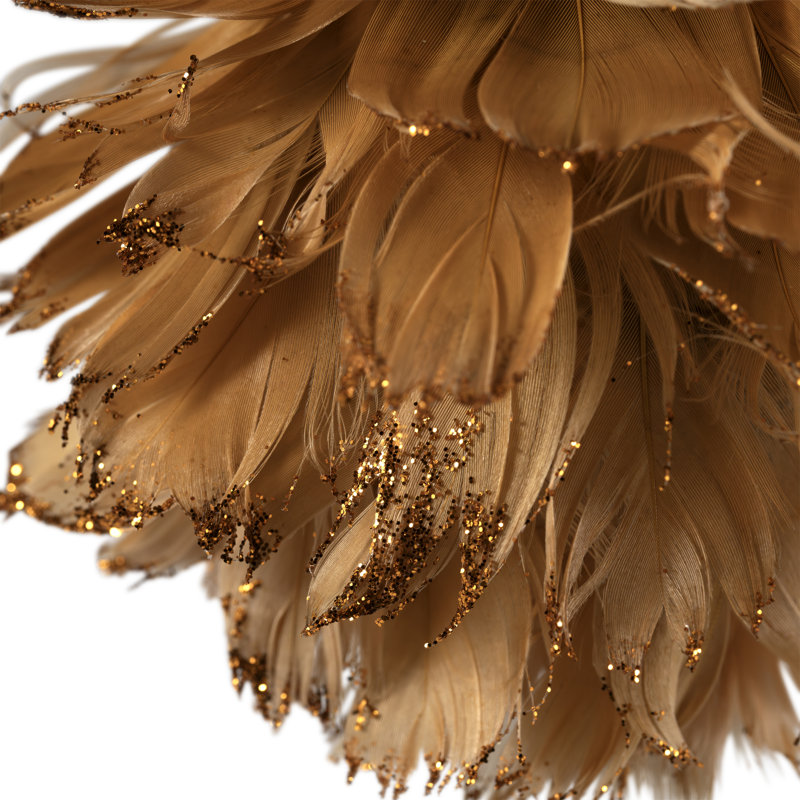 Ornement boule de Noël en plumes scintillantes - 6 po - Orange rouille
