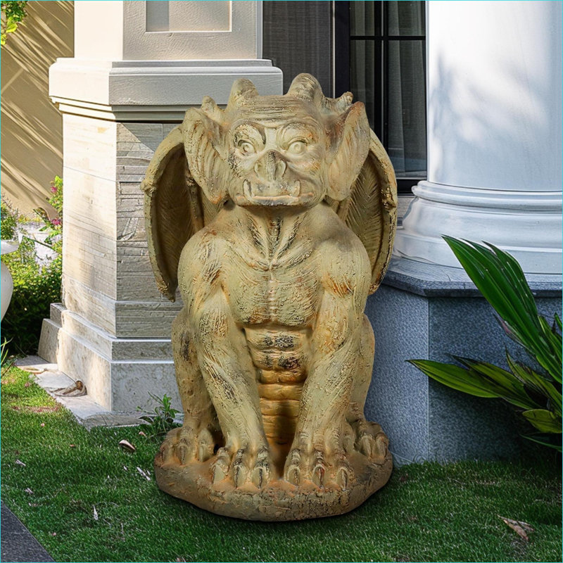 Statues de jardin | 16,1 po Gargouille gothique | Décor intérieur de jardin extérieur | Jaune moutarde | Ciment béton