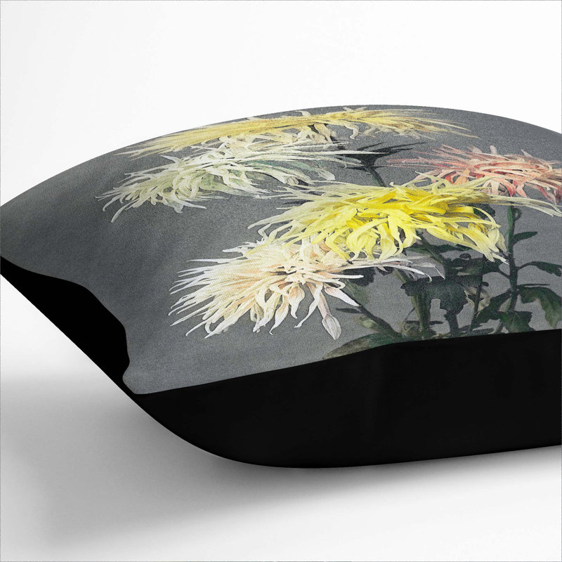 Chrysanthemums by Ogawa Kazumasa Cushion with Filling, Black, 40cm H x 40cm W x 15cm D