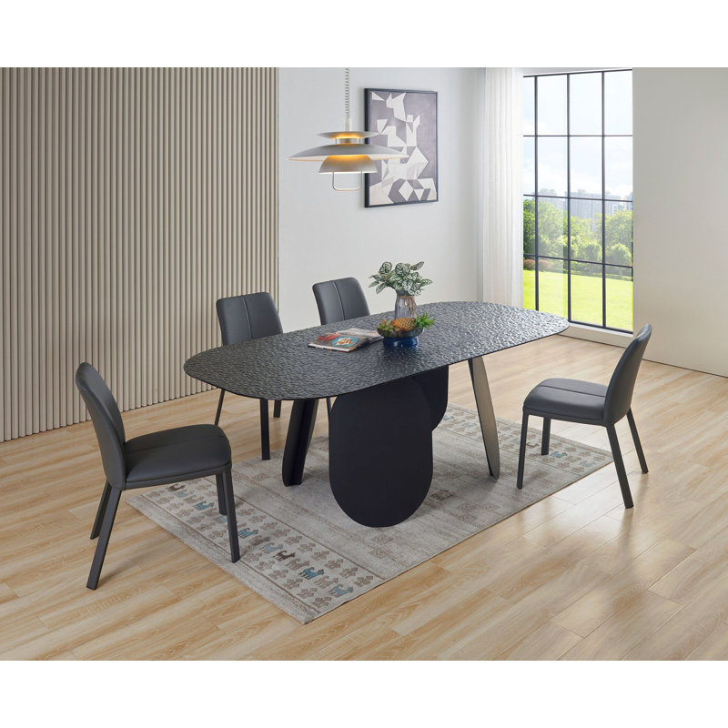 Maxine Hammered Grey Glass Rectangular Dining Table for Six