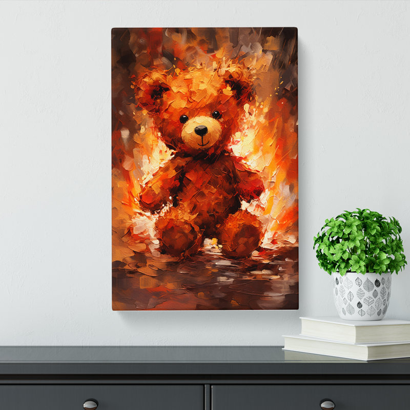 Teddy Bear Action Painting - Wrapped Canvas, 76cm H x 50cm W x 3cm D