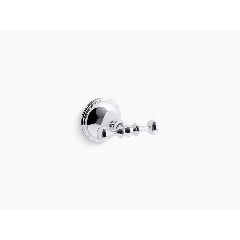 Decorative Double Robe Hook, Polished Chrome