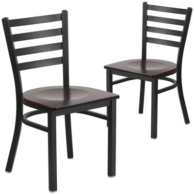 Chaise de restaurant en métal de qualité commerciale à dossier à échelle courbée avec siège en bois Prompton Hercules Series