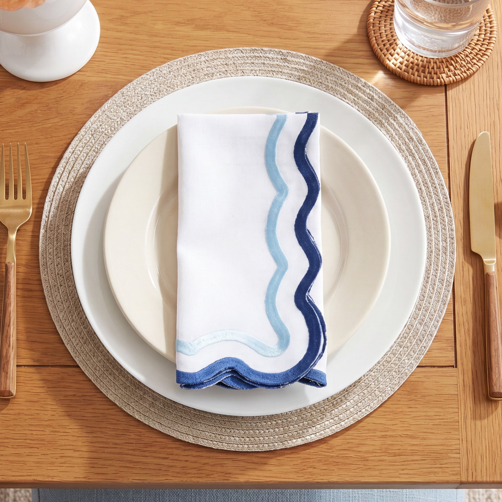 Scalloped Cotton Napkin, Blue