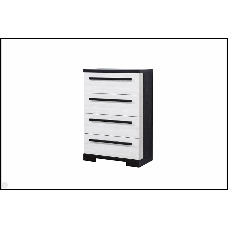 Commode contemporaine à 4 tiroirs 1Pc avec finition craie blanche et noire, mobilier de rangement en bois durable