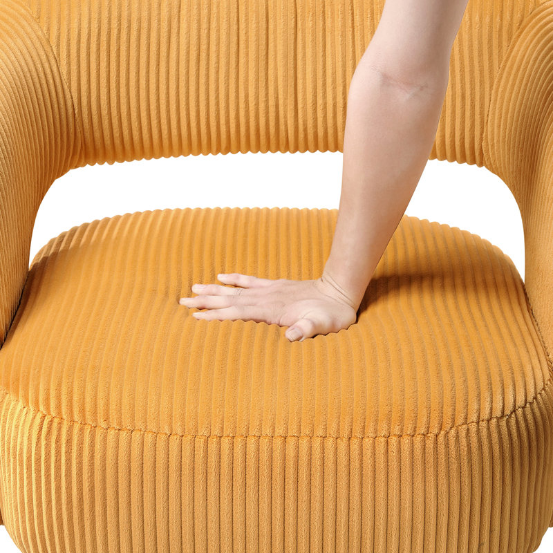 Chaise de luxe en velours côtelé jaune avec base pivotante, structure en bois massif et contreplaqué, Jaune
