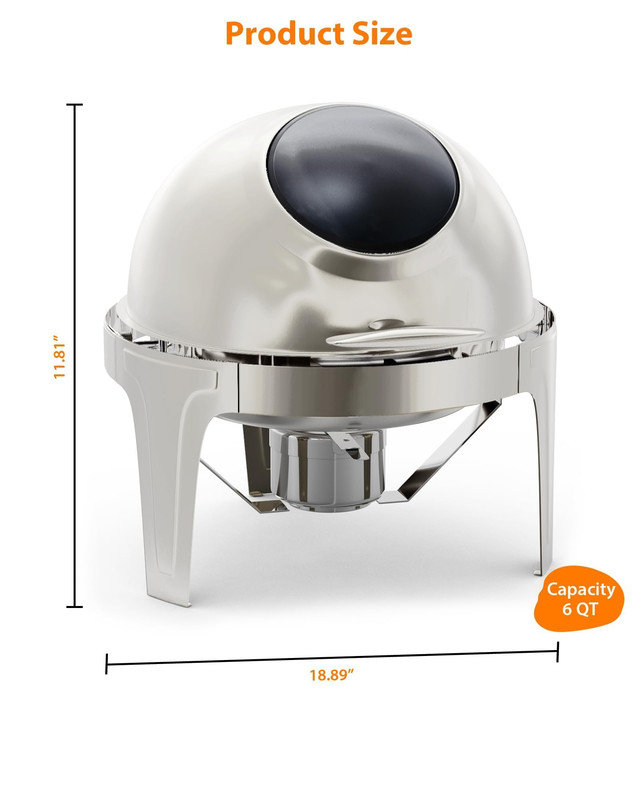 Ensemble de réchaud à roulettes 6,3 pte, ensemble de buffet en acier inoxydable avec panneau de verre - parfait pour la restauration, les mariages, les fêtes et les banquets
