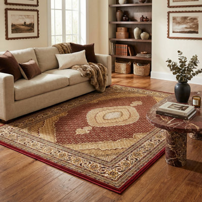 Tapis d'intérieur / rouge à motif médaillon persan rouge / beige 5 pi x 7 pi (5 pi 3 po x 7 pi 5 po) Branch Living Faris