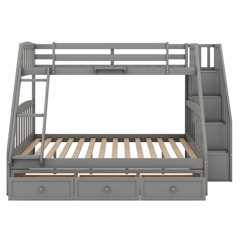Lit superposé avec tiroirs, échelle et escalier de rangement, Gris