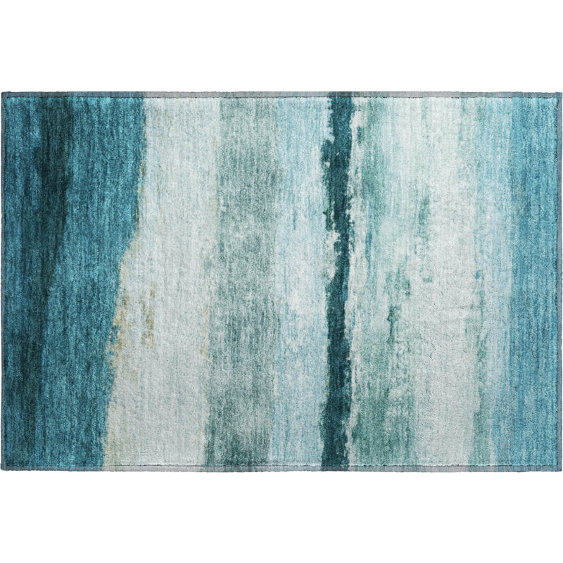 Premium Machine Washable Mayfield Striped Rug, 1'8" x 2'6", Teal