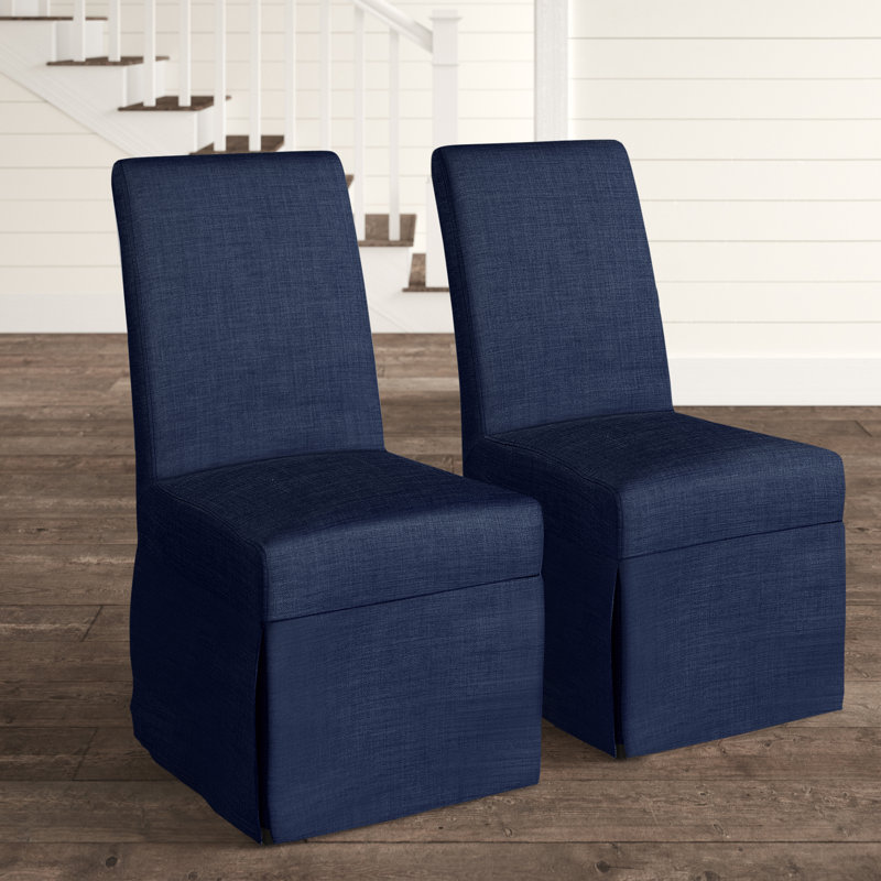 Chaise longue Parson rembourrée en bois massif, Chenille bleu