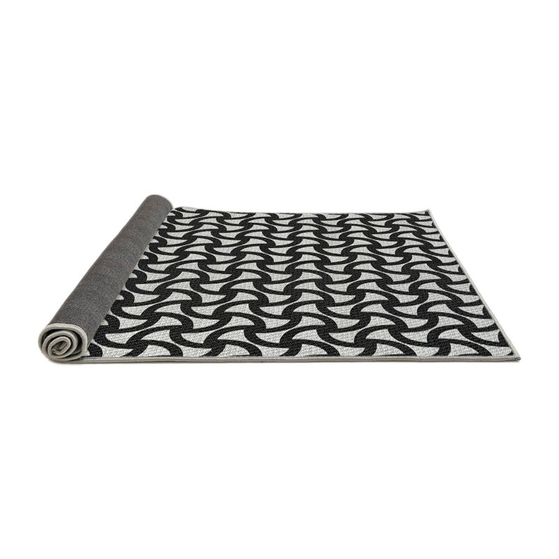 Tapis abstrait en laine et polyester tissé à la machine à motif abstrait noir et blanc, Carré 4 pi