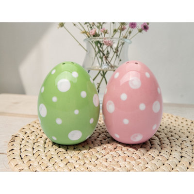 Easter Pink And Green Egg Salt And Pepper Shaker Set