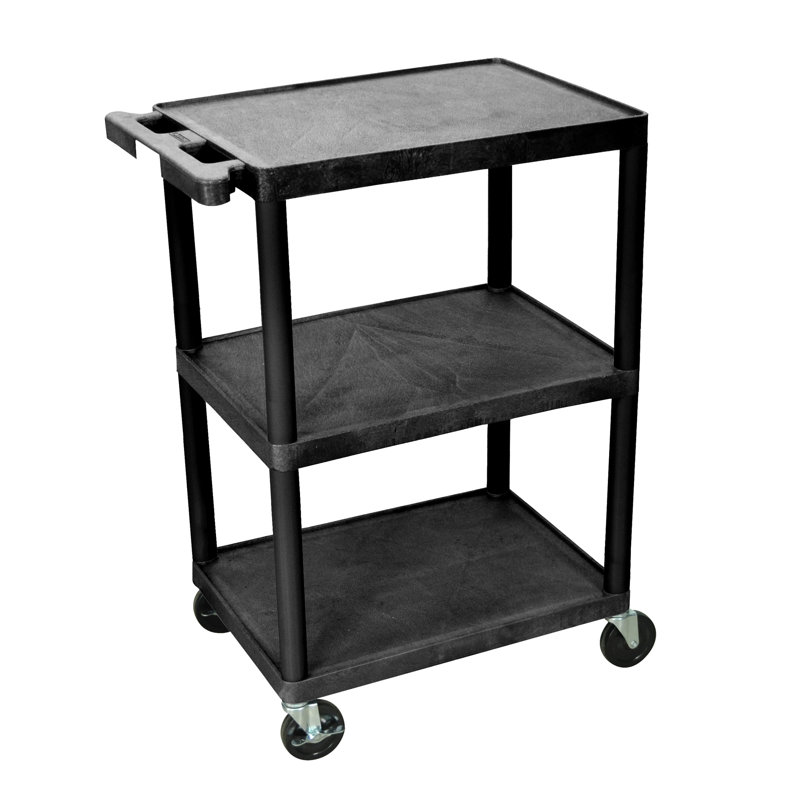 Black Adjustable Height Steel AV Cart with Pullout Keyboard Tray