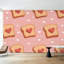 Papier peint adhésif pelez et collez, mignon, pain grillé, cœur, dessin plat, personnage kawaii, art mural auto-adhésif et amovible