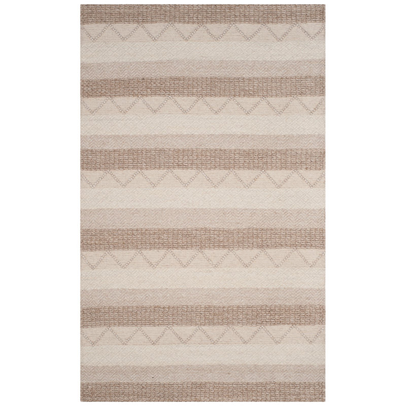 Laine tissée à la main / viscose / coton jacques. Tapis rayé beige, Rectangle 2 pi x 3 pi