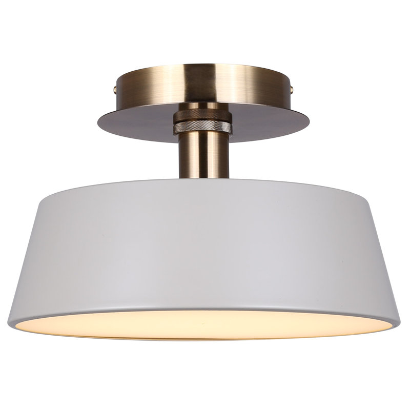 Devonna 12.75 In. 1 Light Integrated LED Matte Gray And Gold Transitional Flush Mount With Gray Metal Shade