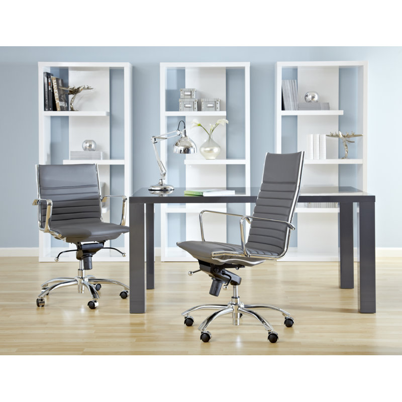 Naida Task Chair, Gray Faux Leather, Chrome