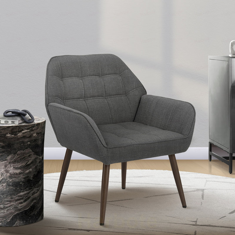 Chaise d'appoint, 33 po, rembourré, salon, tissu, pieds en métal, Gris