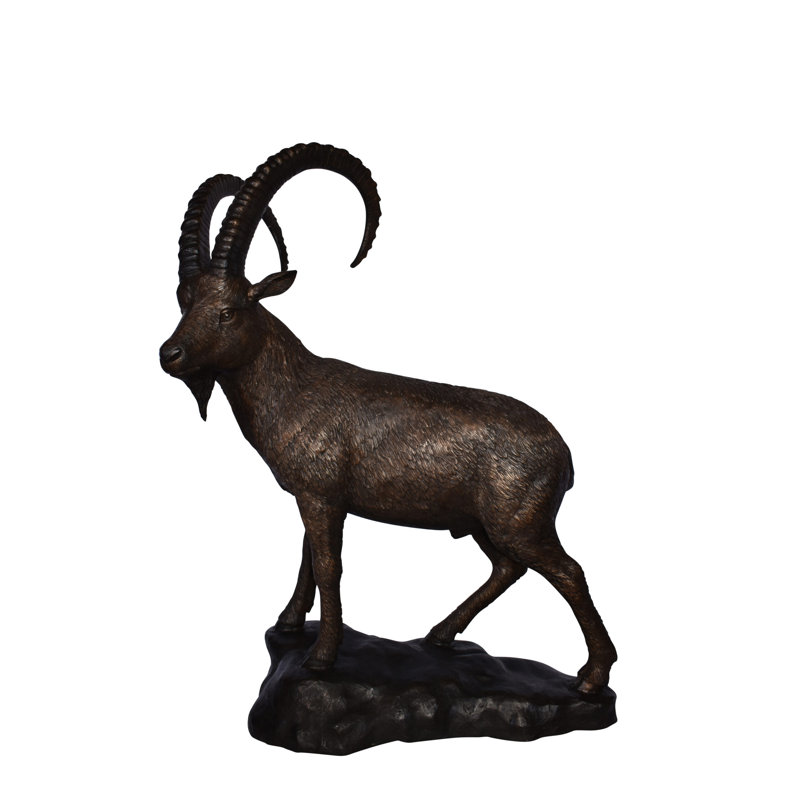 Statue debout en bronze de chèvre de montagne grandeur nature - Taille: L 22 po x l 36 po x H 48 po.