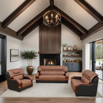 3 - Piece Premium Cowhide Genuine Leather Living Room Sofa Set by Lark Manor