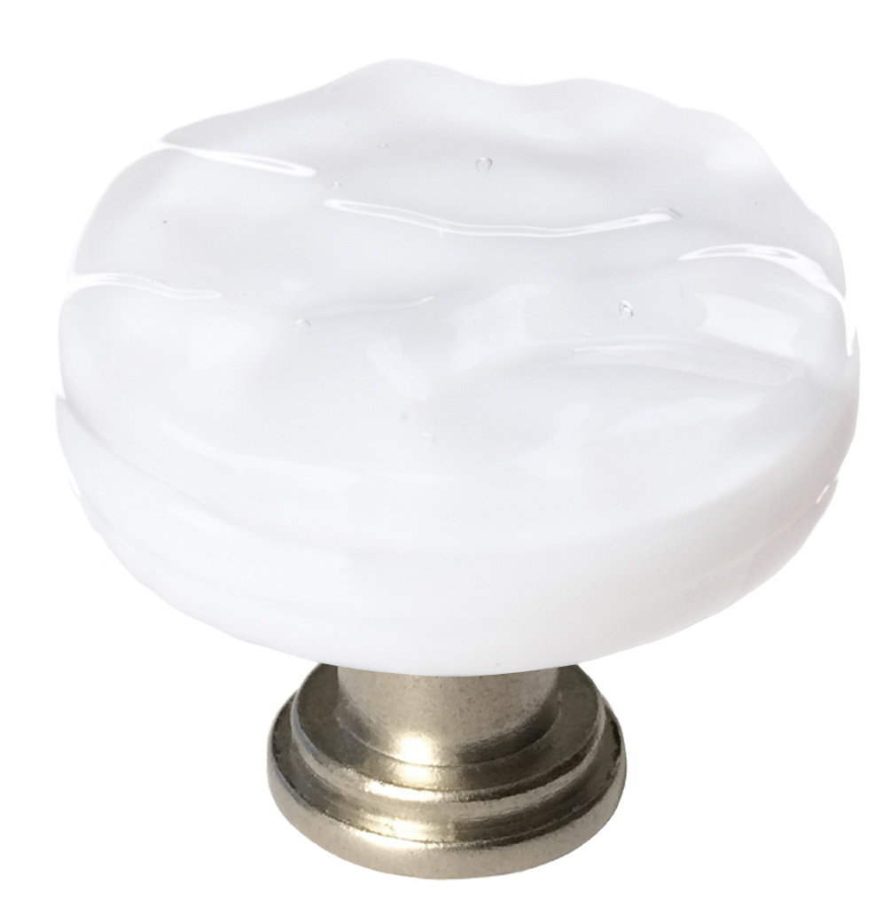 Glacier Mushroom Cabinet Knob, Satin Nickel, White