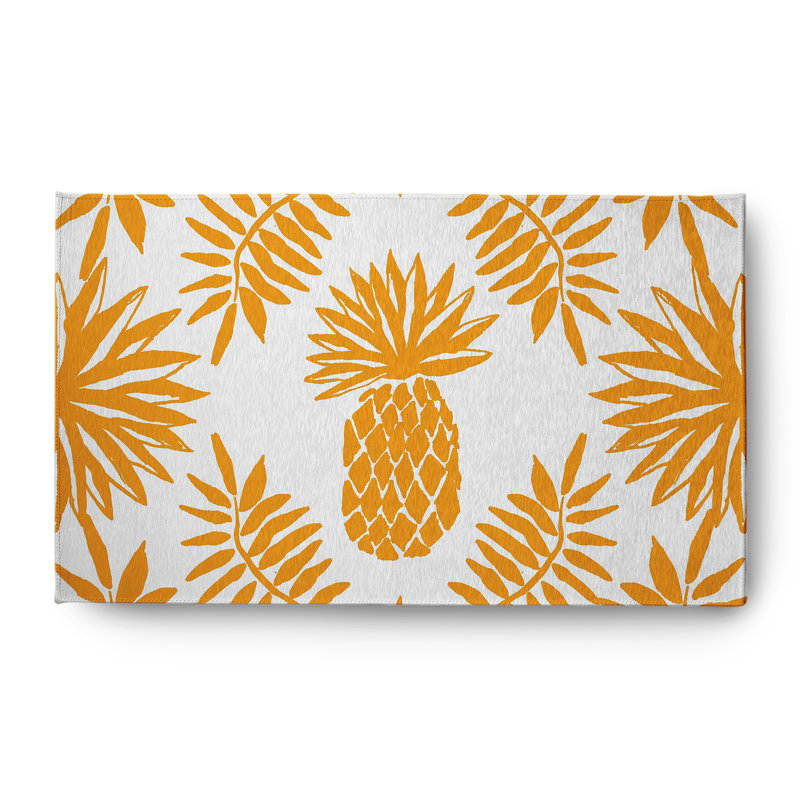 Tapis floral jaune / blanc en chenille tissé à la machine, Rectangle 3 pi x 5 pi