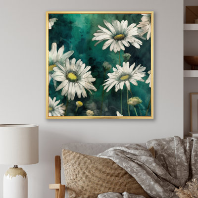 " White Teal Daisy Flower Fusion "