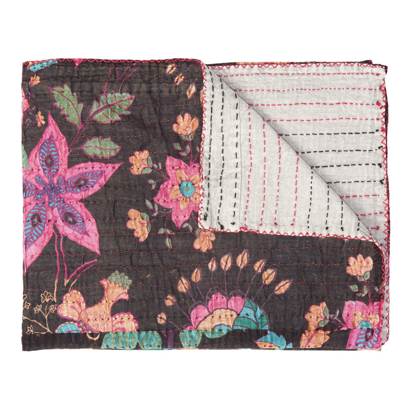 KANTHA COTTON Quilted Throw Blanket