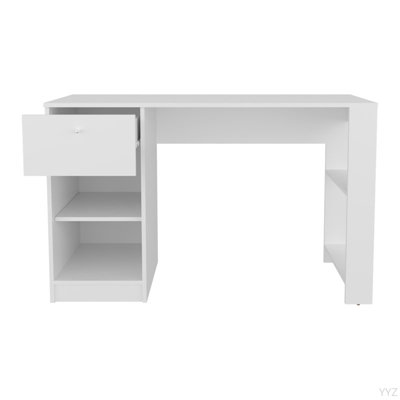 Bureau d'ordinateur, 1 tiroir, 2 tablettes, blanc, Blanc