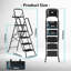 Folding 5 Step Ladder, Metal Step Stool with Tool Tray and Tool Bag, Wide Non-Slip Pedals, Soft-Grip Handrails, Up to 150KG, Black
