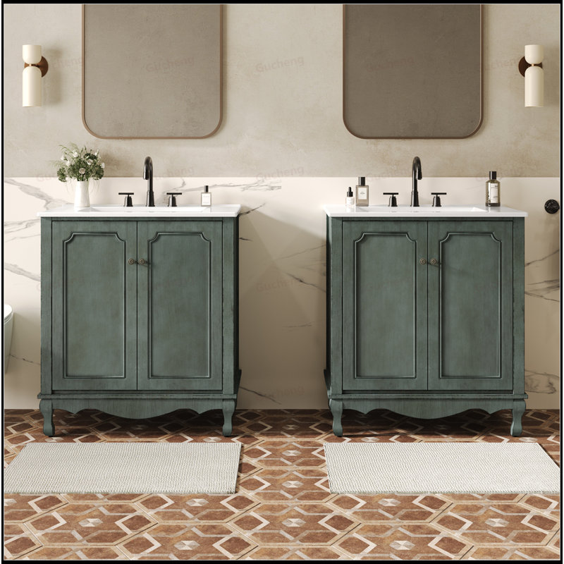 Ensemble de meuble-lavabo double 60 po, Bleu vert