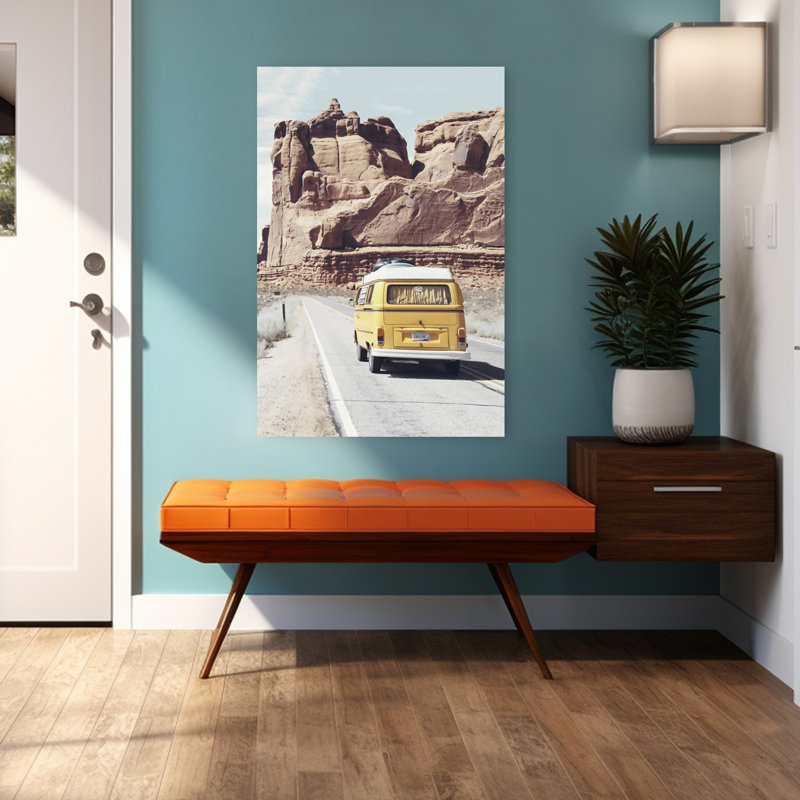 Road Trip, art mural contemporain, H 48 po x l 32 po, Brown/Yellow/Gray