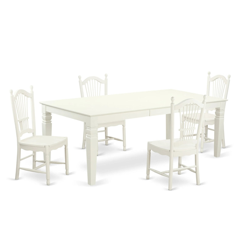 Cobleskill Dining Set, 5 Pieces (1 Table + 4 Chairs), Linen White
