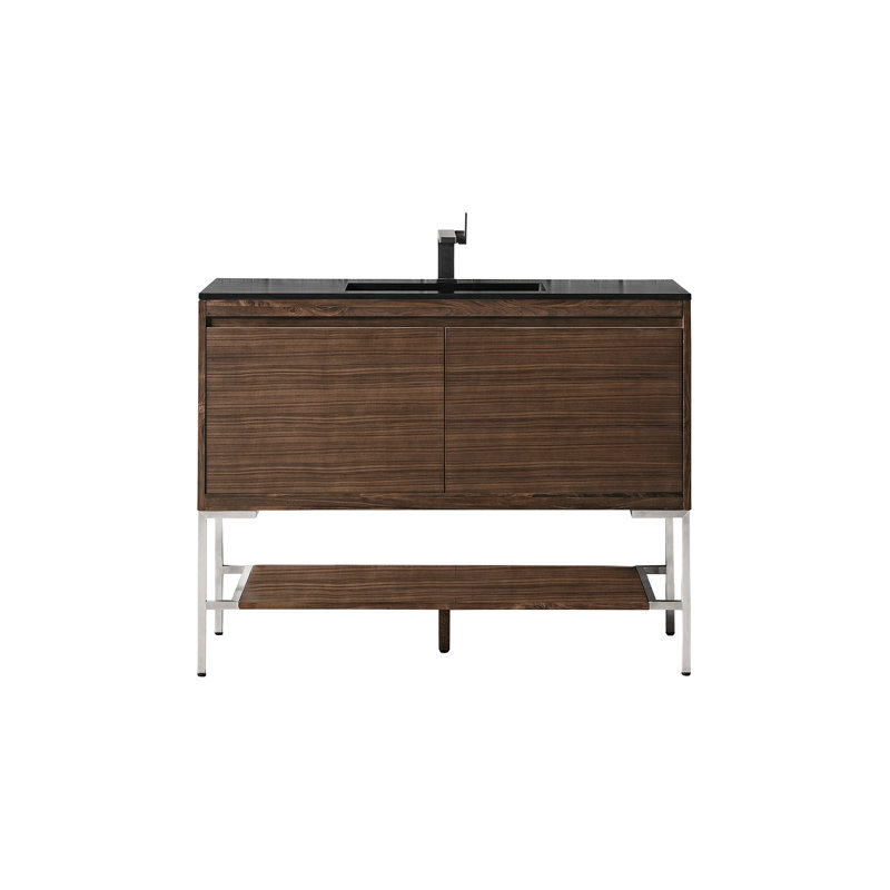 Mantova 47.25'' W Single Vanity, Charcoal Black, Glossy White/Champagne Brass