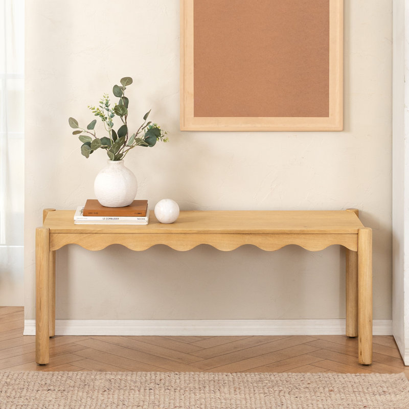 Banc en bois massif de 47 po de large avec rebord festonné Zala