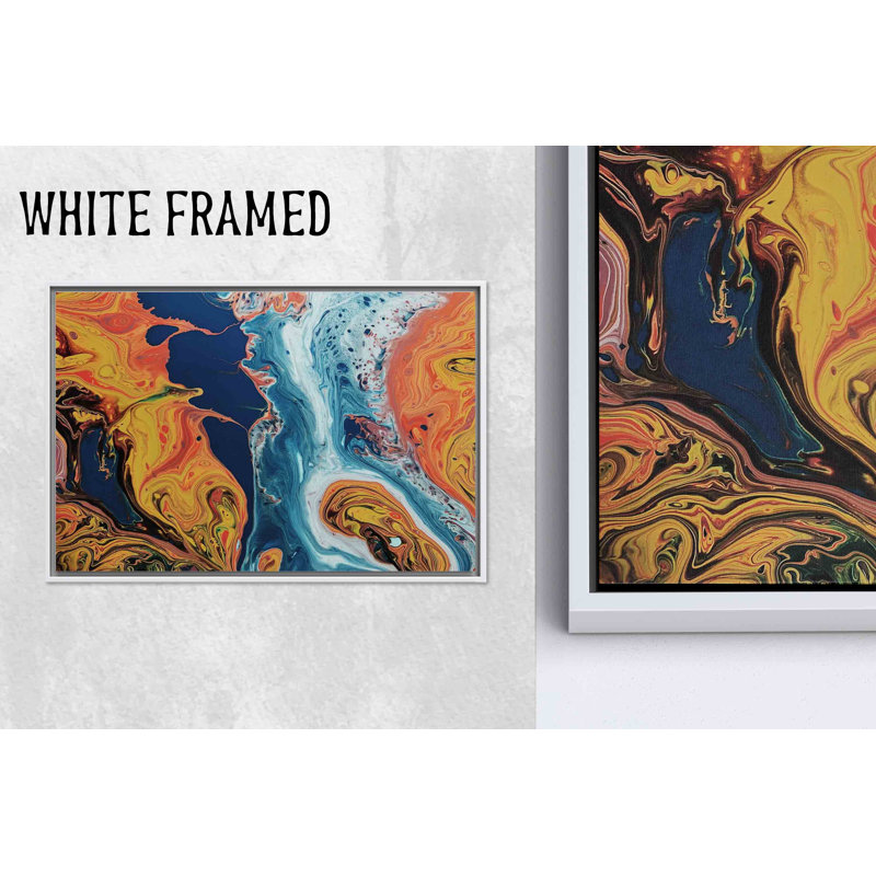 Abstrait art mural abstrait en verre trempé orange et bleu, toile blanche encadrée 1P, 59,1 po H x 82,7 po l