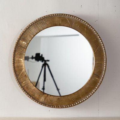 31.3" Round Wall Accent Mirror with Iron Frame and MDF Back
