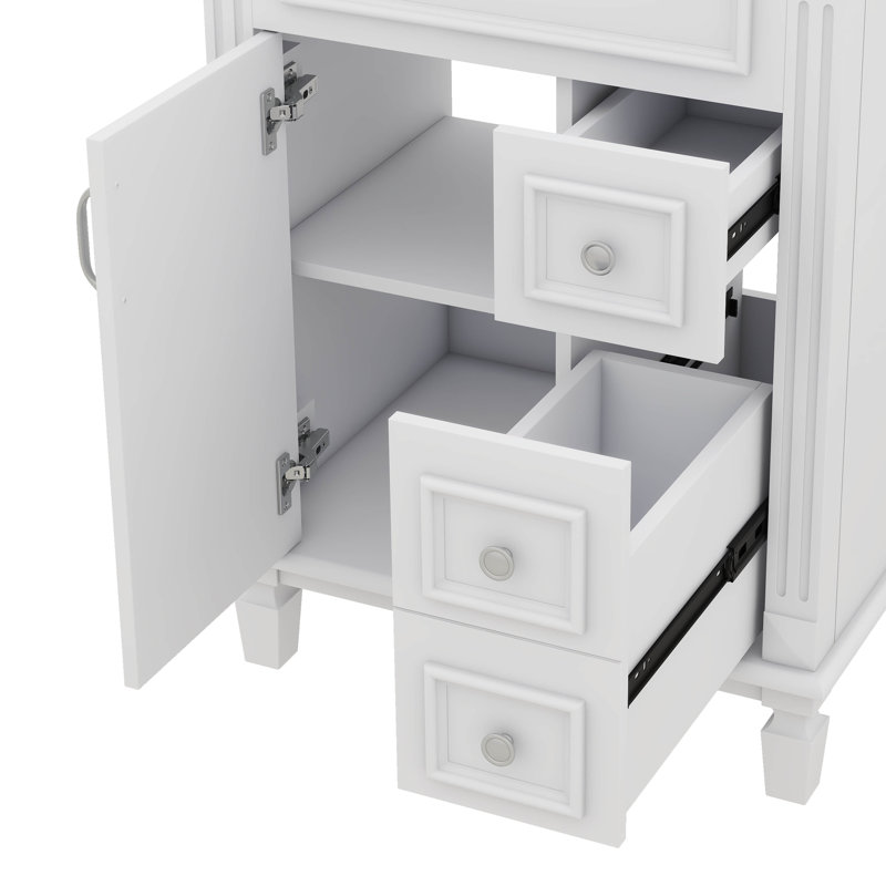 Meuble-lavabo peu encombrant avec lavabo en céramique 2 tiroirs et étagère réglable, Argent argent, Blanc, 24"
