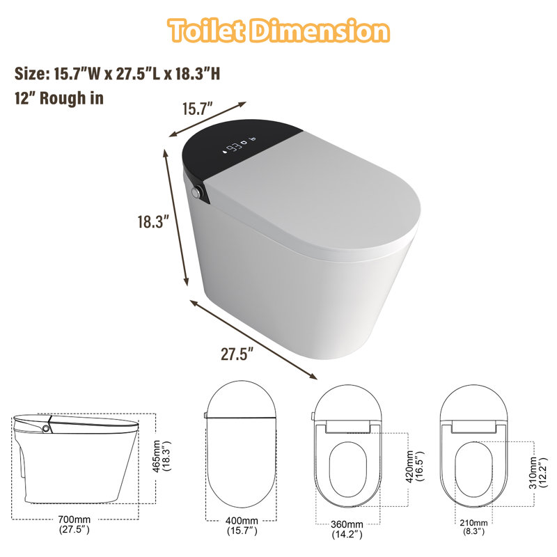 White Elongated Electric Smart Bidet Toilet with Heated Seat and LED Display