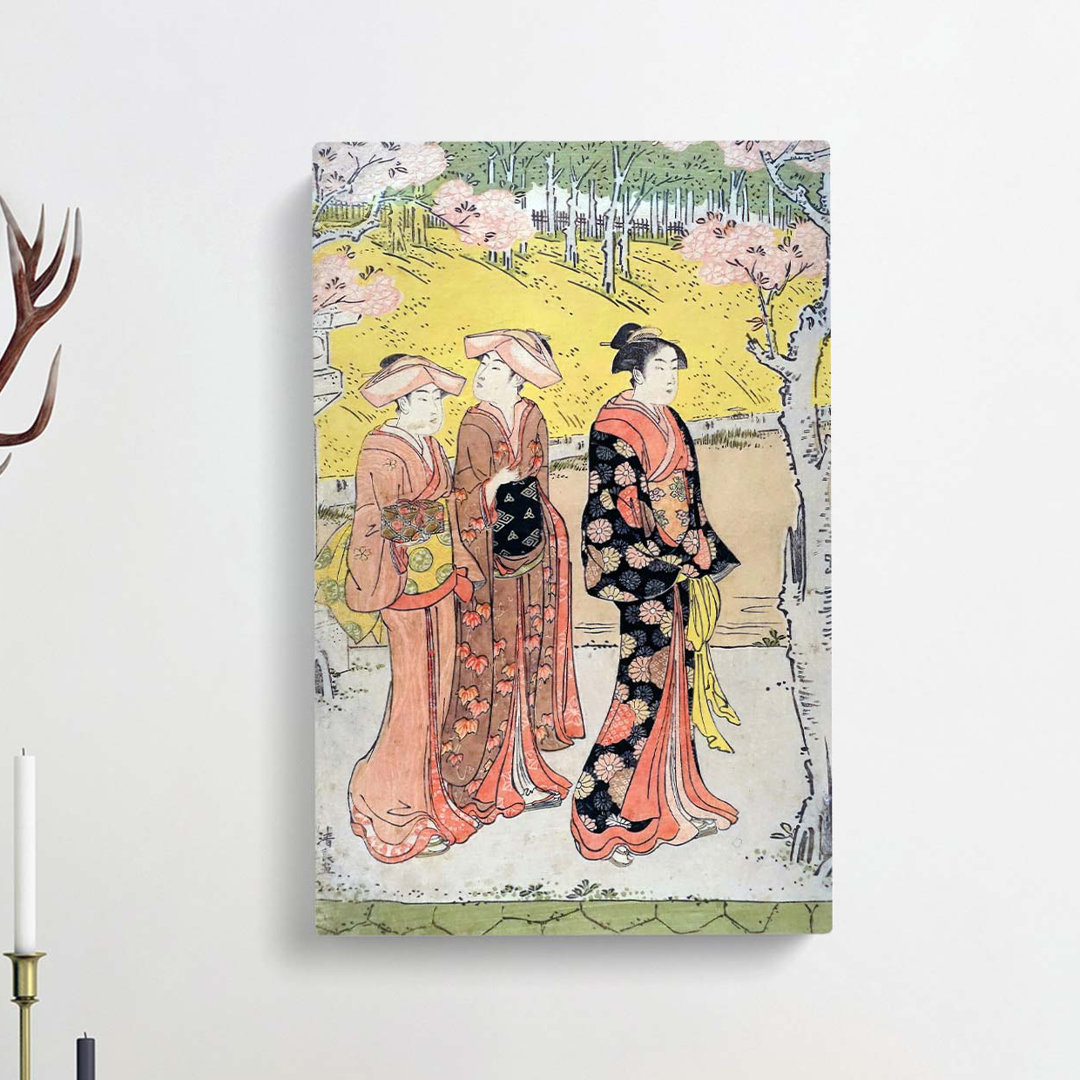 Cherry-blossom viewing at Shinobazu Pond by Torii Kiyonaga - Wrapped Canvas