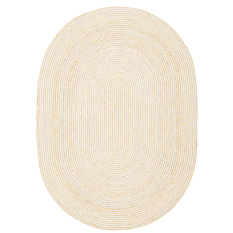 Tapis en laine / coton tissé à la main Mcclelland en ivoire / or, Ovale 6 pi x 9 pi