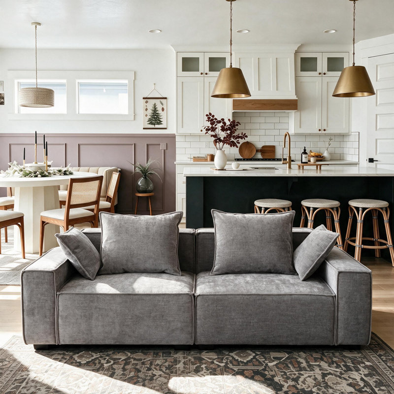 Makassar 89.37' Sofa with Square Armrests, Gris chenille