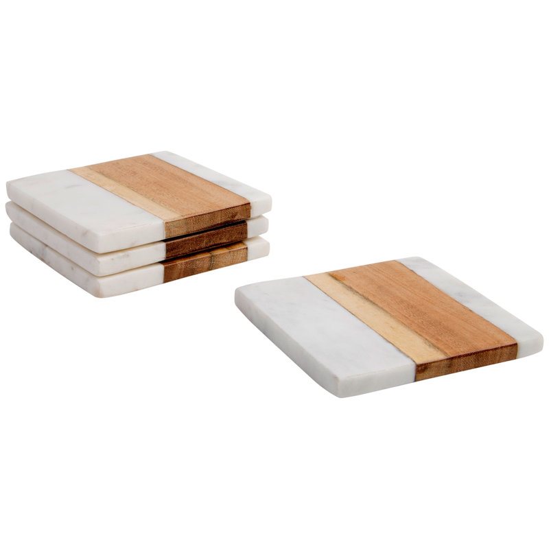 Wood Square 4 Piece Coaster Set