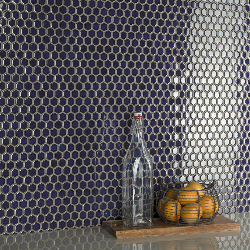Tribeca 1" Hex Glossy 10-1/4 " x 11-7/8 " Porcelain Mosaic Floor and Wall Tile, Glacier Blue