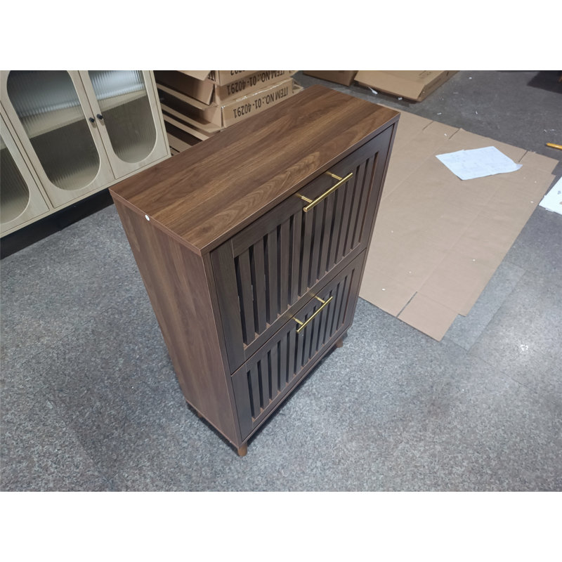 Tall Free Standing Shoe Organizer Rack, Walnut, 36.4" H x 23.6" W x 9.5" D