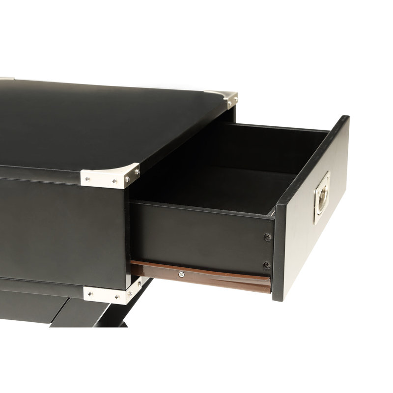 Table d'appoint moderne noire avec rangement - plateau carré et glissière en métal, Noir
