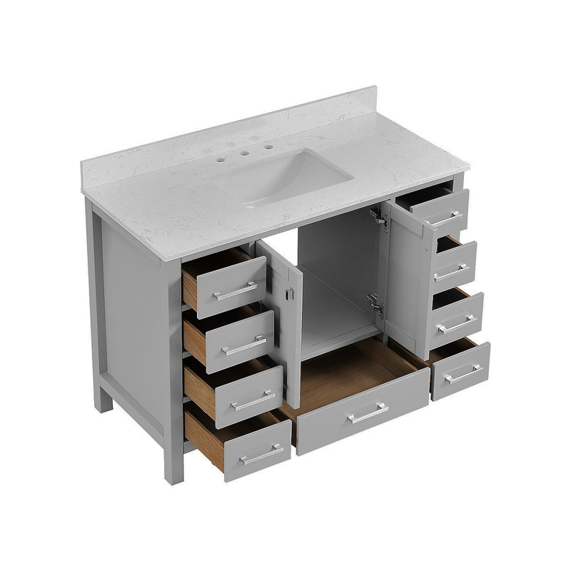 Meuble-lavabo sur pied 48 po, meuble-lavabo autoportant avec comptoir, cadre gris